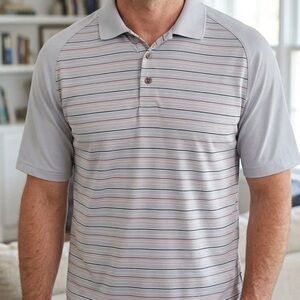 Tommy Armour DRI LOGIC Men's Striped Gray Polo Shirt M Polyester Breathable